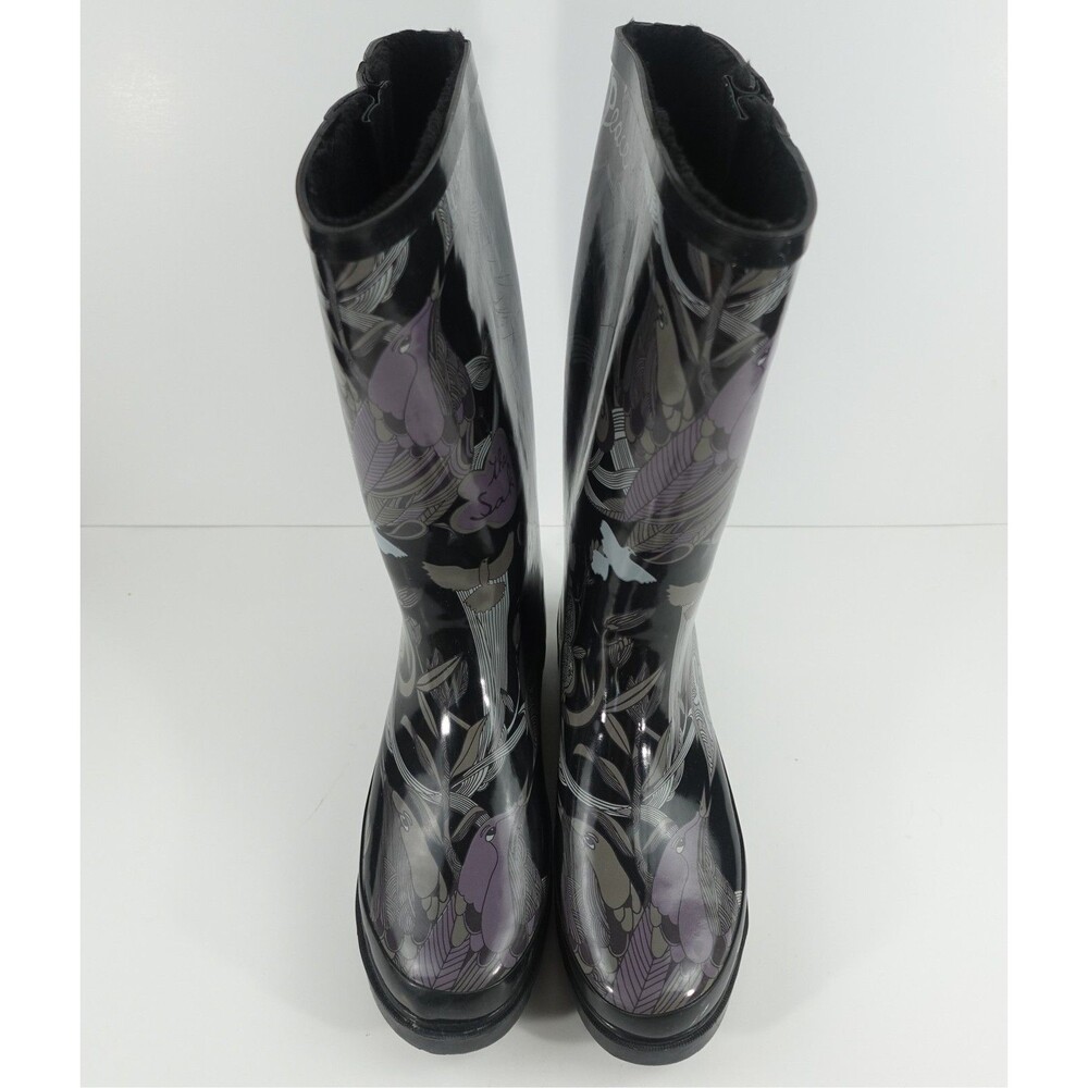 Sakroots Women's Rain Boots Black Floral Purple Butterfly Mid-Calf Size 9 - Picture 6 of 10